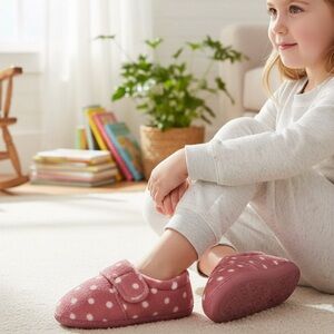 Girl’s Slippers Memory Foam Velcro Pink/White Slippers Size-L NWT